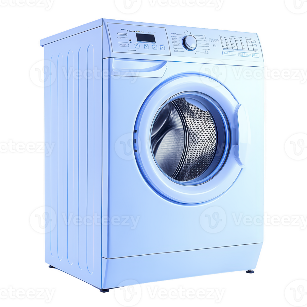 Modern front loading washing machine with sleek design and digital controls, featuring large circular door and metallic drum, ideal for efficient laundry care png