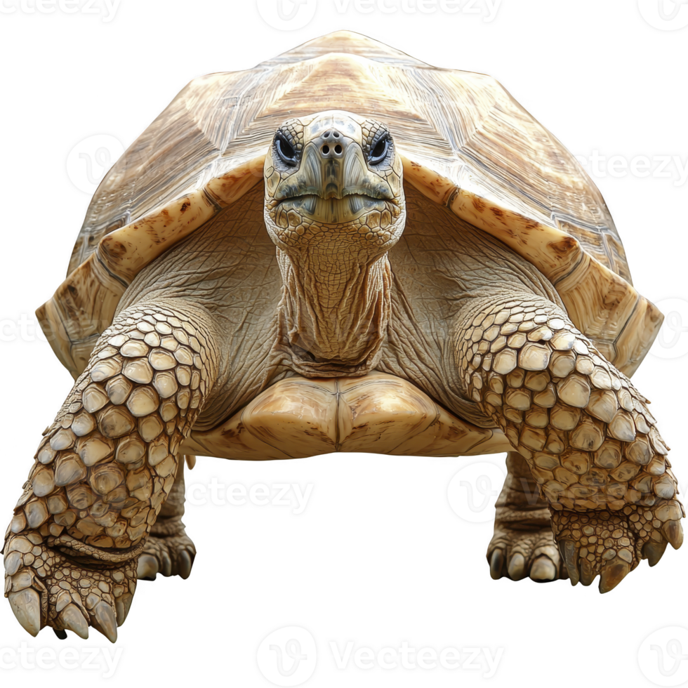 Large tortoise with textured shell and rough skin walks forward, showcasing its sturdy legs and determined expression. detailed patterns on its shell and skin are highlighted png