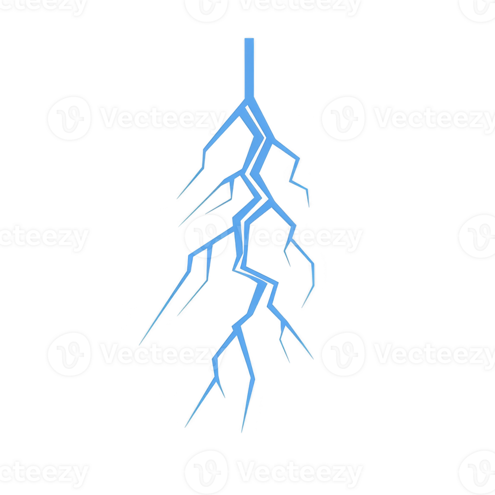 Stylized blue lightning bolt with jagged edges on transparency background, symbolizing energy and power. design is simple yet striking, capturing essence of electricity png