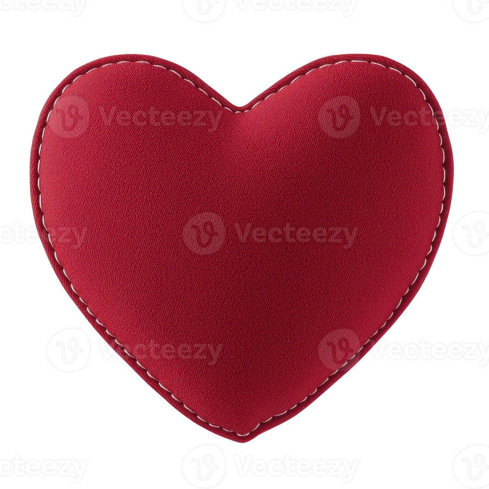Red heart shaped cushion with visible stitching, symbolizing love and affection. plush texture and vibrant color make it ideal for romantic or decorative purposes png