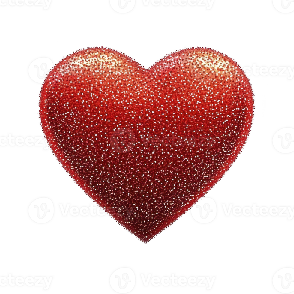 Sparkling red heart with glittery texture, symbolizing love and affection. heart is vibrant and eye catching, perfect for romantic or celebratory themes png