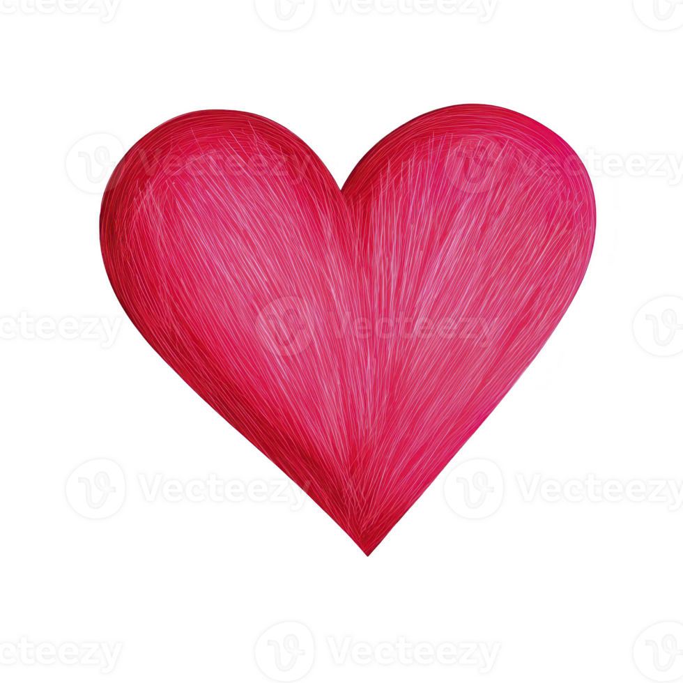 Vibrant pink heart illustration with textured, sketch like appearance, set against transparent background. heart dynamic lines create sense of movement and energy png
