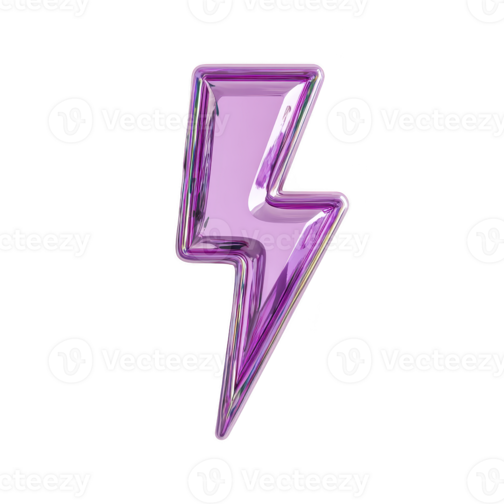 Shiny purple lightning bolt icon with glossy finish, symbolizing energy and power. vibrant color and sleek design make it visually striking and modern png