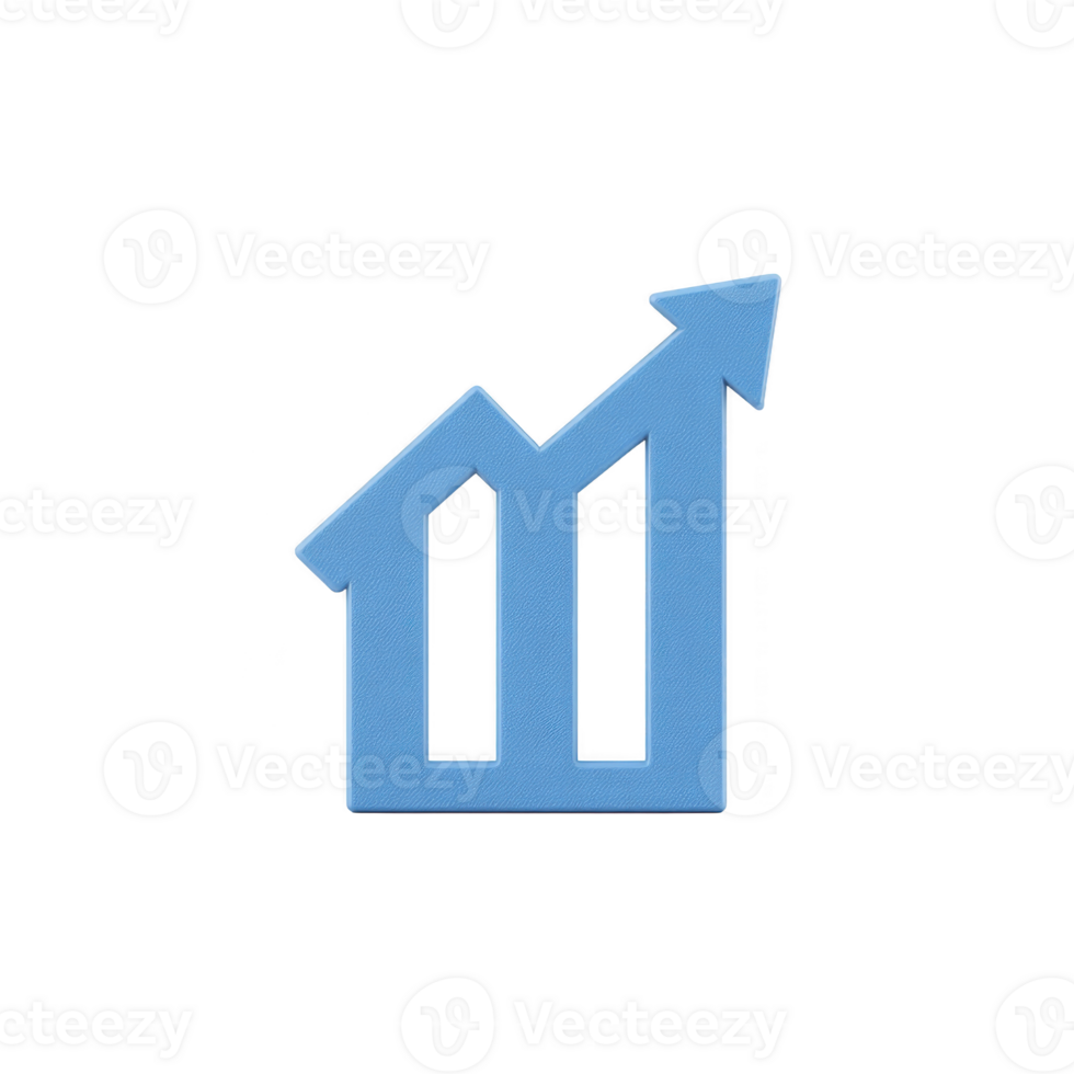 Blue upward arrow graph icon symbolizes growth and success, often used in business and finance to represent positive trends and progress png