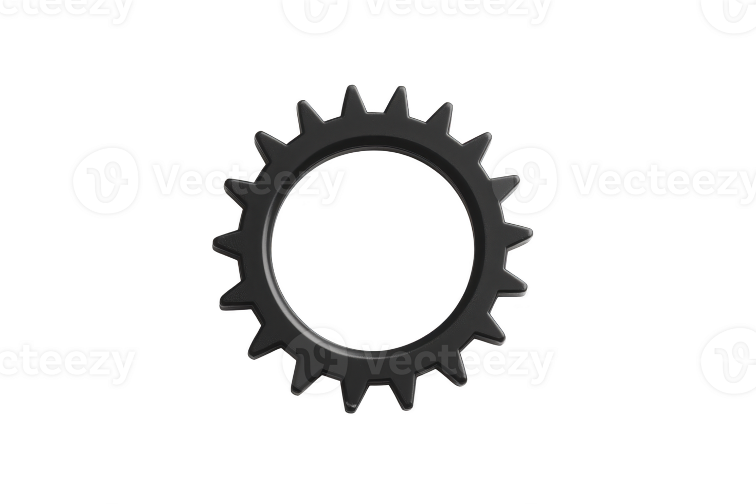 Black gear with sharp teeth is isolated transparency background, symbolizing machinery and engineering concepts. gear design is simple yet effective, representing mechanical precision png
