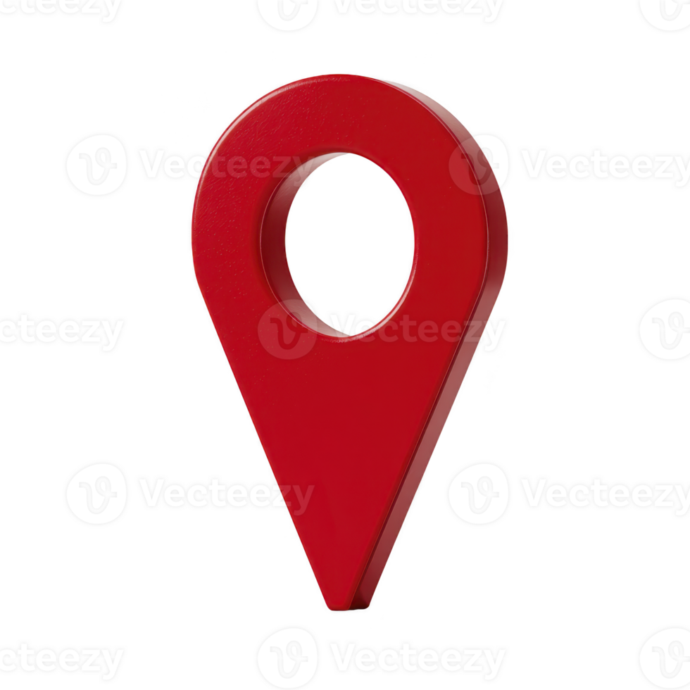 Red 3D map pin icon isolated on transparency background, symbolizing location or navigation. pin is simple and modern, often used in digital maps and applications png