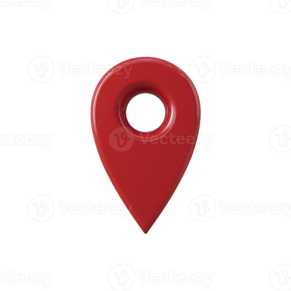 Red 3D map pin icon is depicted, symbolizing location or navigation. glossy finish and simple design make it ideal for digital maps or apps png
