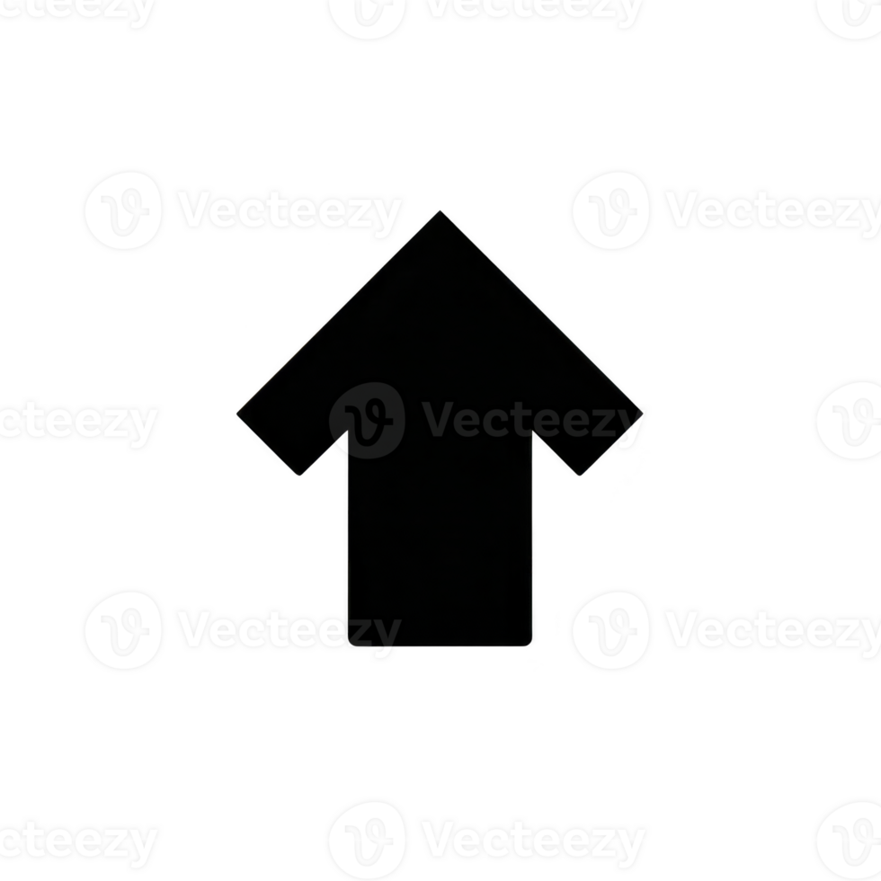 Black upward arrow icon on transparent background, symbolizing direction or increase. simple design is commonly used in digital interfaces to indicate upward movement or progress png