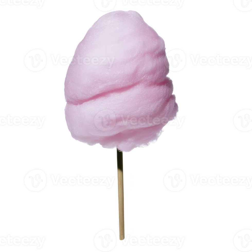 Pink cotton candy on stick, fluffy and sweet, isolated on transparency background. This classic carnival treat evokes nostalgia and joy, perfect for fairs and festivals png