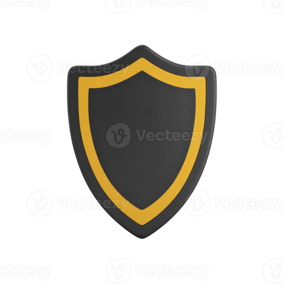 Black shield with yellow border symbolizes protection and security, often used in digital contexts to represent cybersecurity or data protection. simple design conveys strength and safety png