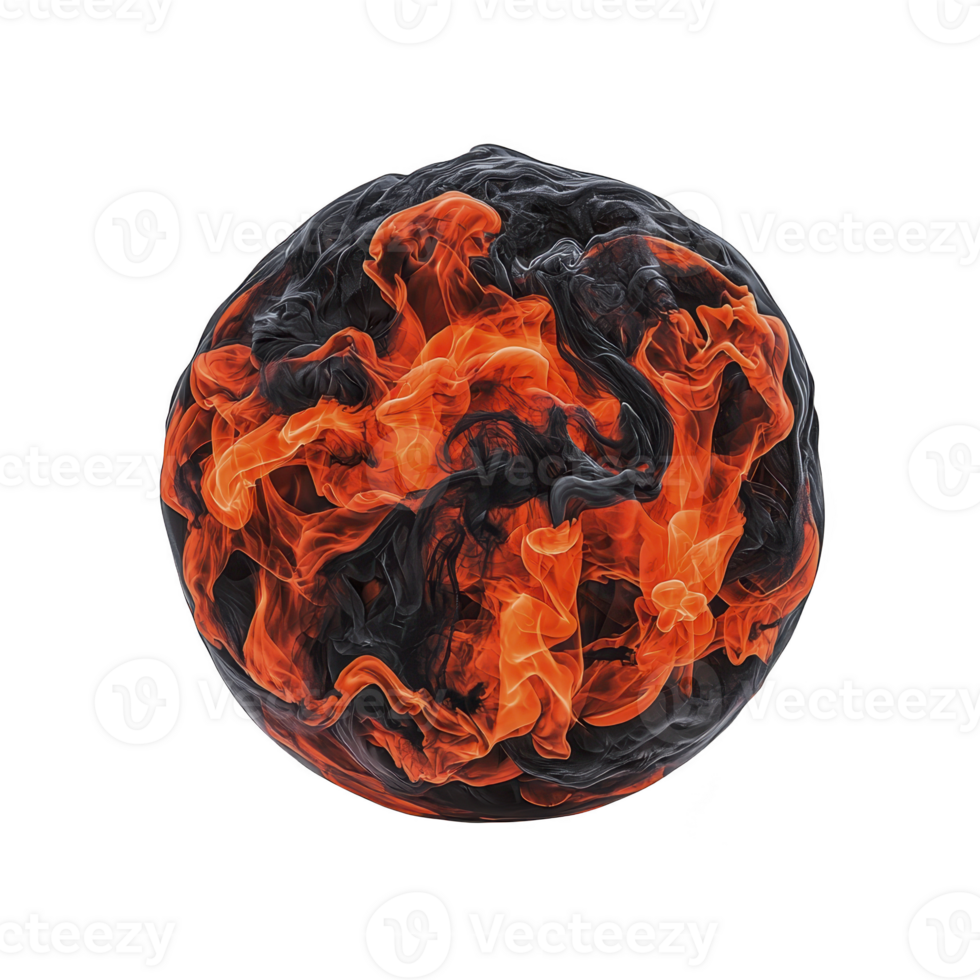 Fiery sphere with swirling orange and red flames against transparency background, creating dynamic and intense visual effect png