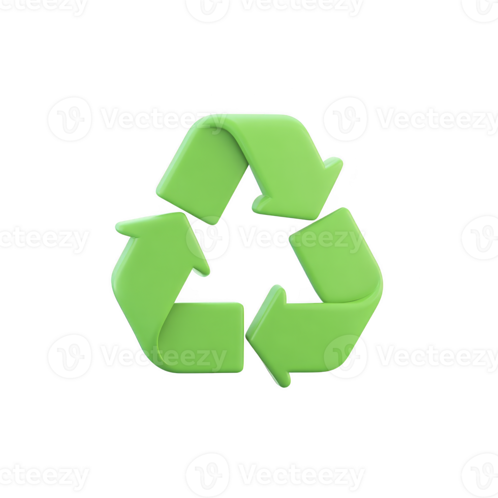 Green recycling symbol with three arrows forming triangle represents sustainability and environmental conservation. This icon is widely recognized for promoting recycling and eco friendly png