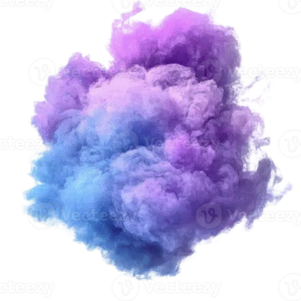 Vibrant cloud of purple and blue smoke creates mesmerizing and ethereal effect, blending seamlessly in dynamic display of color png