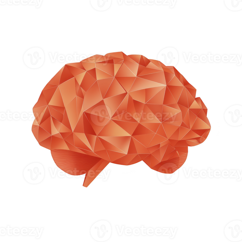 Geometric, orange brain illustration with polygonal shapes, symbolizing creativity and intelligence. abstract design is modern and artistic, evoking innovation and thought png