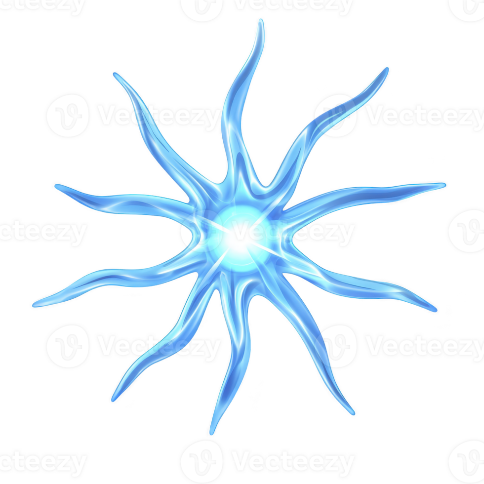 Glowing blue abstract star shape with wavy, translucent arms radiates from bright center, creating dynamic and futuristic design png