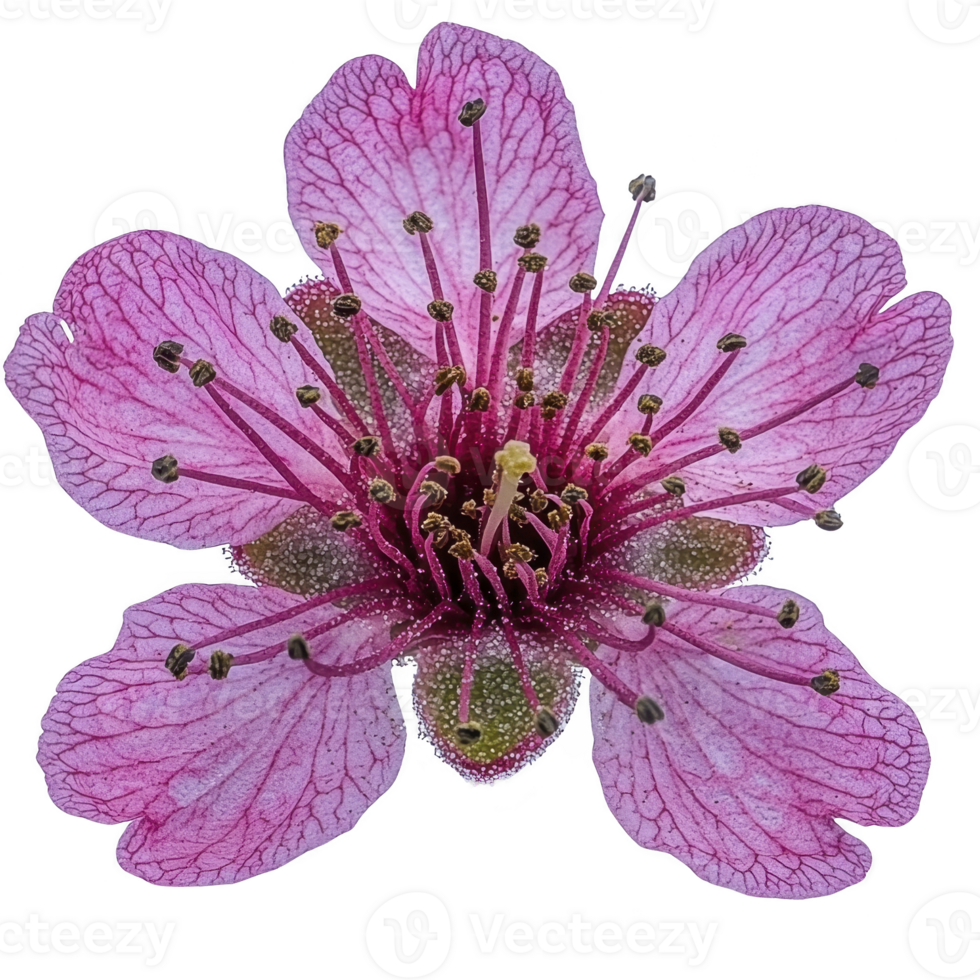 Vibrant pink flower with delicate petals and intricate stamen details, showcasing nature beauty and complexity. close up view highlights texture and color variations png