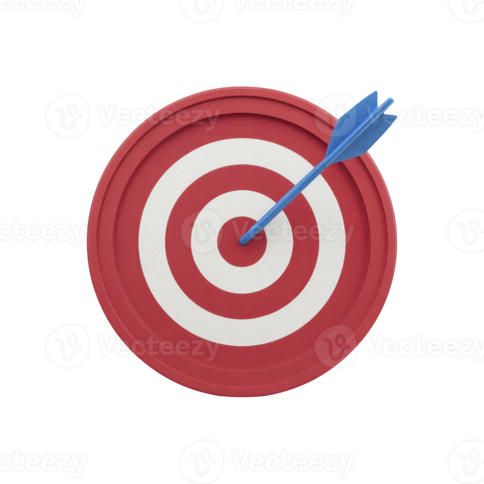 Red and white target with blue arrow hitting bullseye symbolizes precision and success. image conveys sense of achievement and focus png