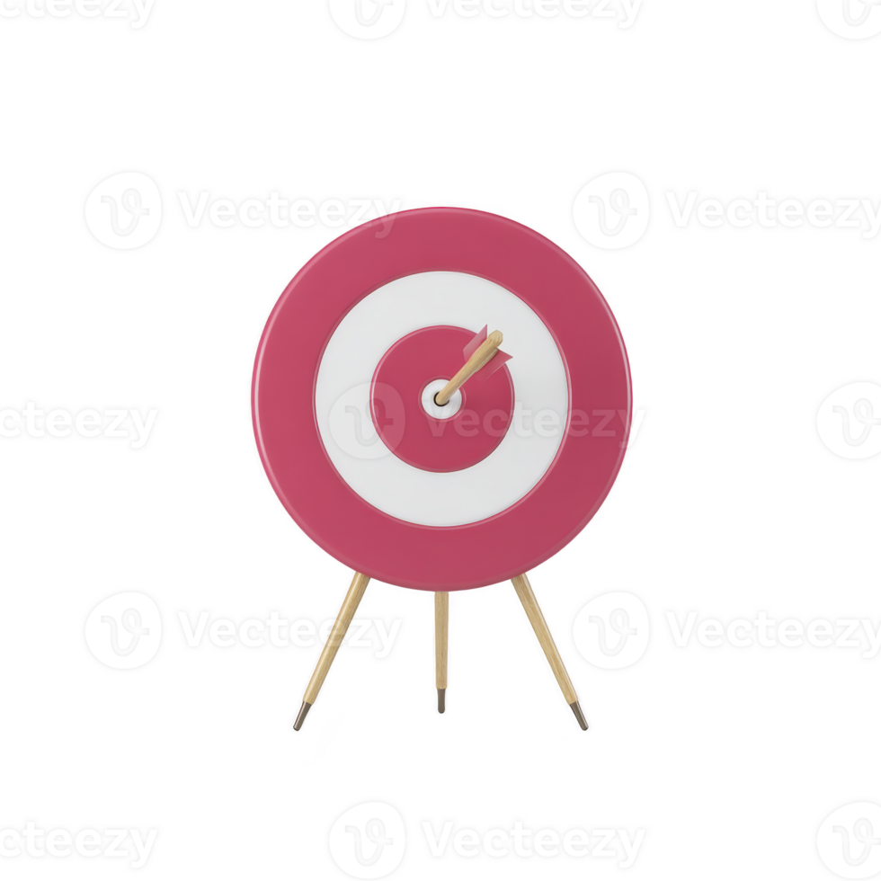 Red and white target with arrow in center stands on wooden tripod, symbolizing precision and success png