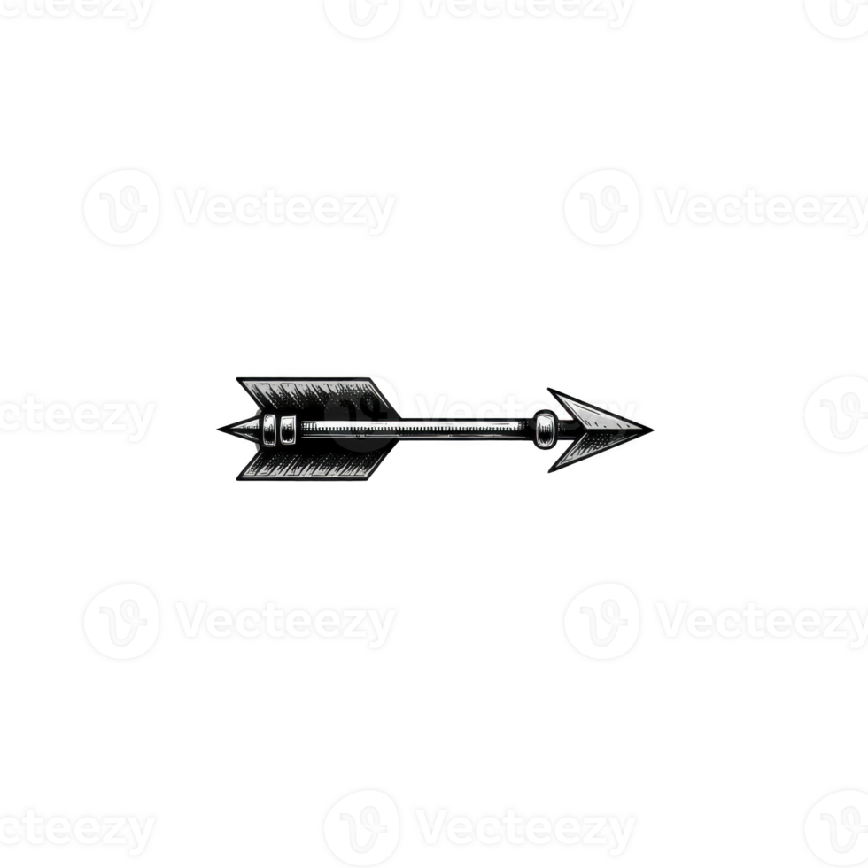 Sleek metallic arrow with sharp tip and detailed fletching, isolated on transparency background, conveys precision and focus png