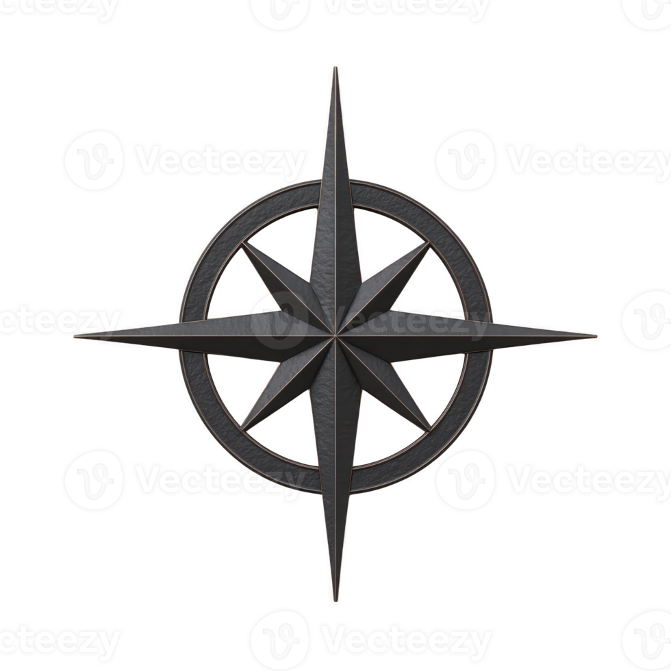 Black compass rose with sleek, modern design, featuring eight pointed directions, symbolizing navigation and exploration. minimalist style adds contemporary touch png