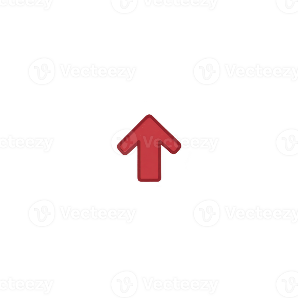 Red upward arrow symbol on transparent background, representing direction or increase. simple design is suitable for various digital applications, conveying movement or progress png