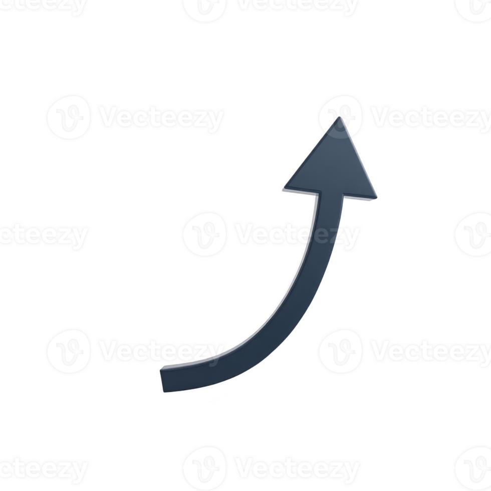 Sleek, dark blue upward arrow with curved design, symbolizing growth and progress, set against transparent background. Ideal for business or motivational themes png