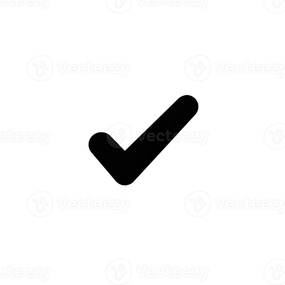 Simple black check mark symbol on transparent background, representing approval or completion png