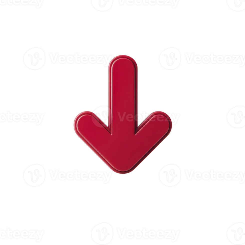 Bold red arrow pointing downward on plain background, symbolizing direction or navigation. simple design is eye catching and clear, ideal for various graphic uses png