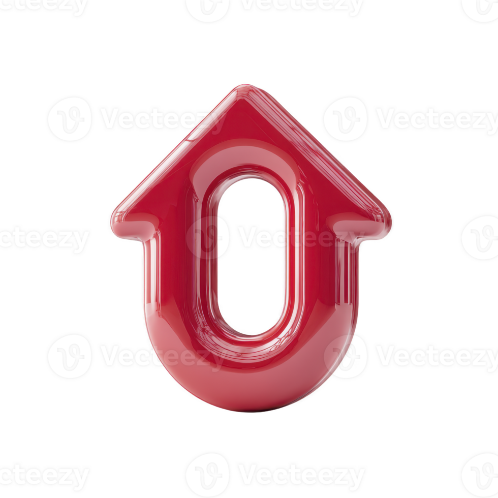 Shiny red 3D arrow pointing upwards with hollow center, symbolizing growth or progress. glossy finish adds modern and dynamic feel, making it ideal for business or technology themes png