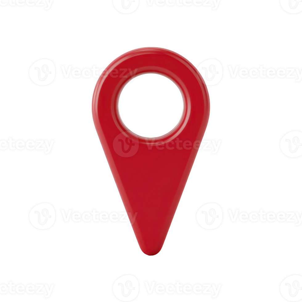 Red location pin icon with circular hole in center, symbolizing navigation and mapping. design is simple and modern, often used in digital maps to indicate specific point or location png