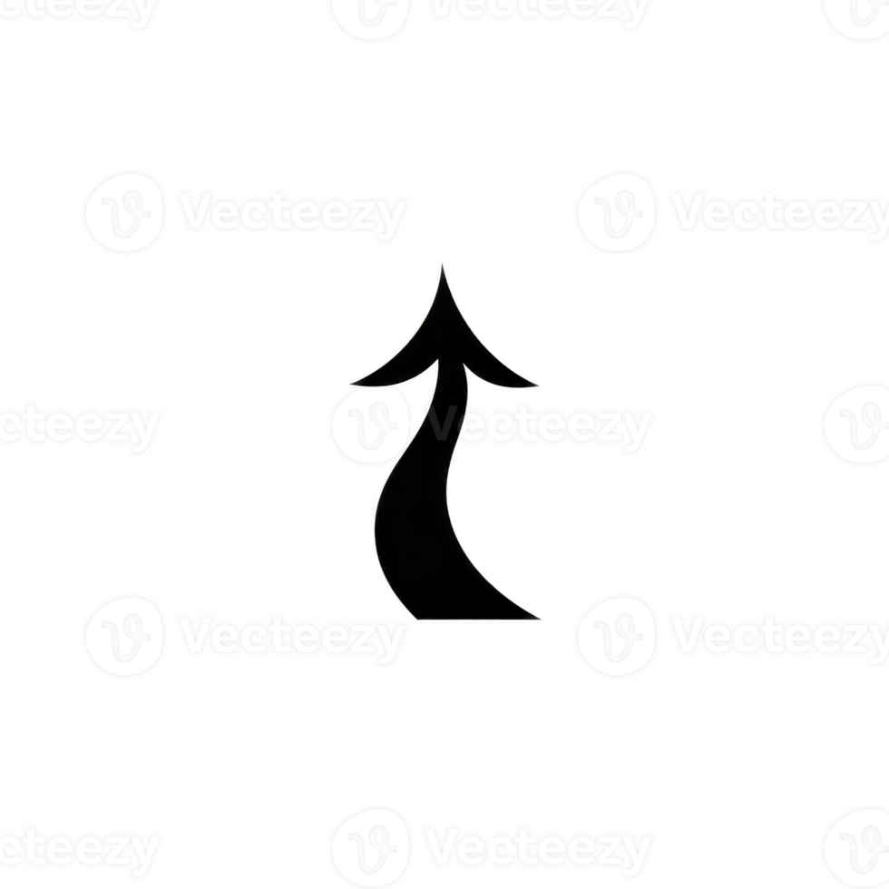 Black, curved arrow pointing upwards on transparent background symbolizes direction and progress. simple design is versatile for various uses, such as presentations or infographics png