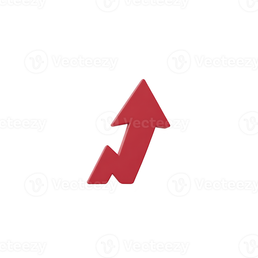 Red upward arrow with zigzag design symbolizes growth or increase, often used in financial or business contexts to represent positive trends or progress png