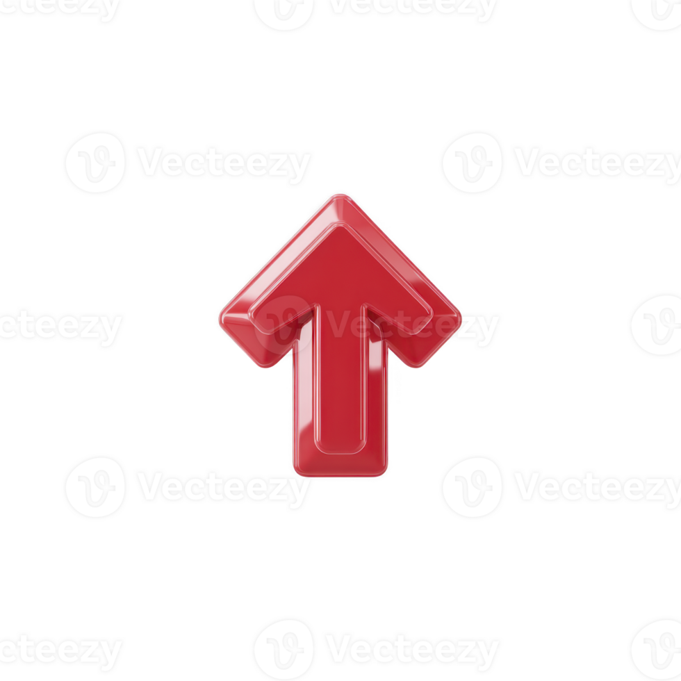 Shiny red 3D arrow pointing upwards, symbolizing direction or progress. arrow has glossy finish, giving it modern and dynamic appearance png