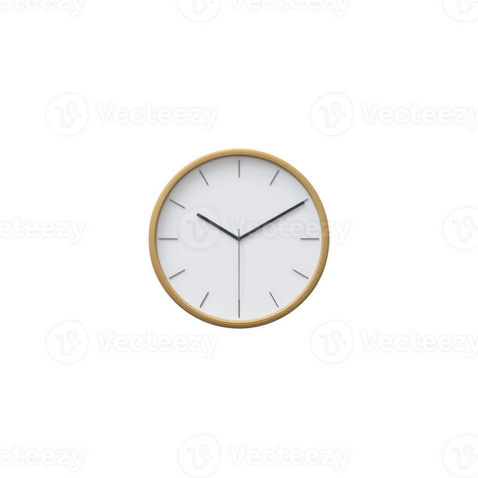 Minimalist wall clock with gold frame and simple black hands on white face, set against plain background. design is sleek and modern, emphasizing simplicity and elegance png