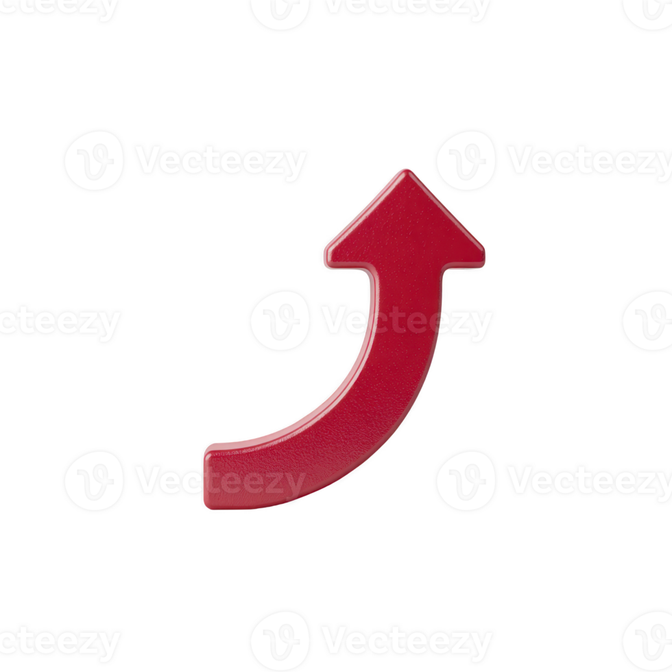 Red upward arrow with curved base on transparent background, symbolizing growth or progress. arrow is simple and bold, conveying sense of direction and positivity png