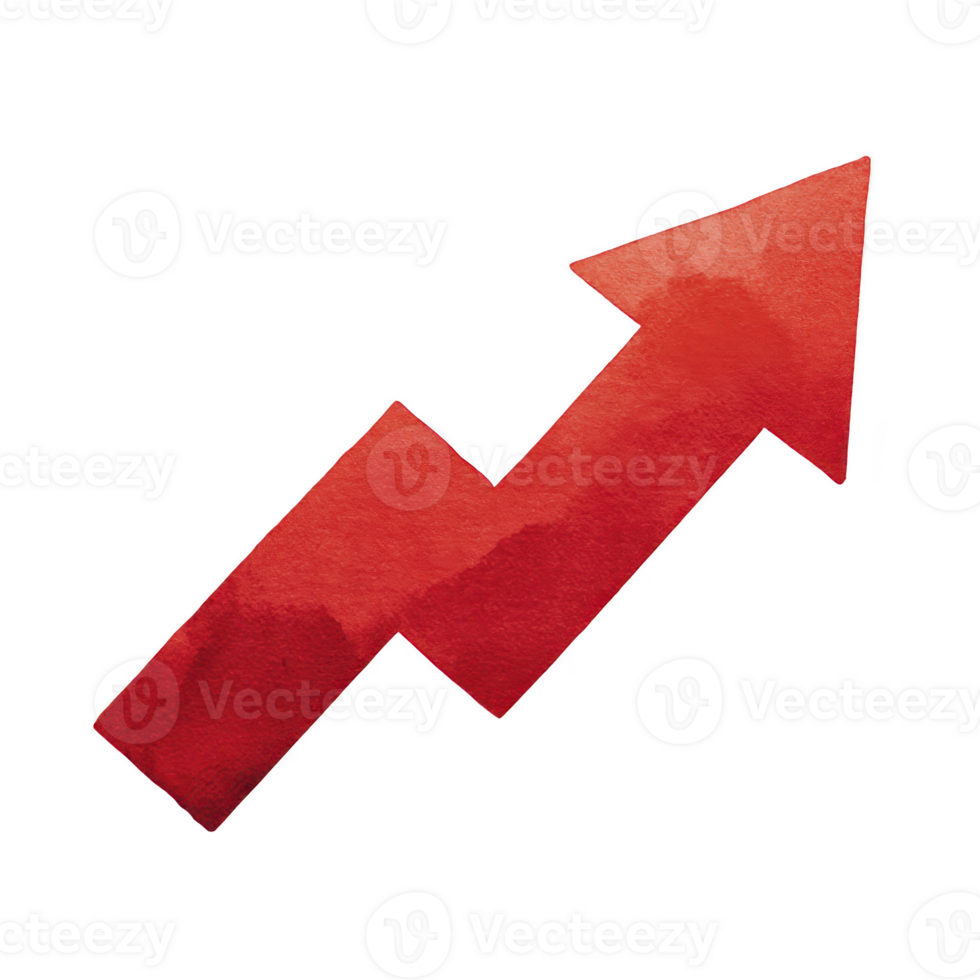 Red zigzag arrow pointing upwards symbolizes growth, progress, or increase, often used in business or financial contexts to represent positive trends or success png