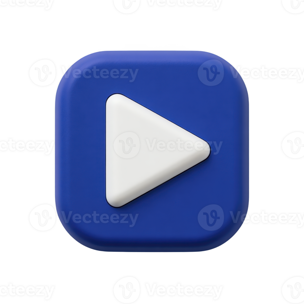 Blue square icon with white play button in center, symbolizing media playback or content. design is simple and modern, suitable for digital interfaces png
