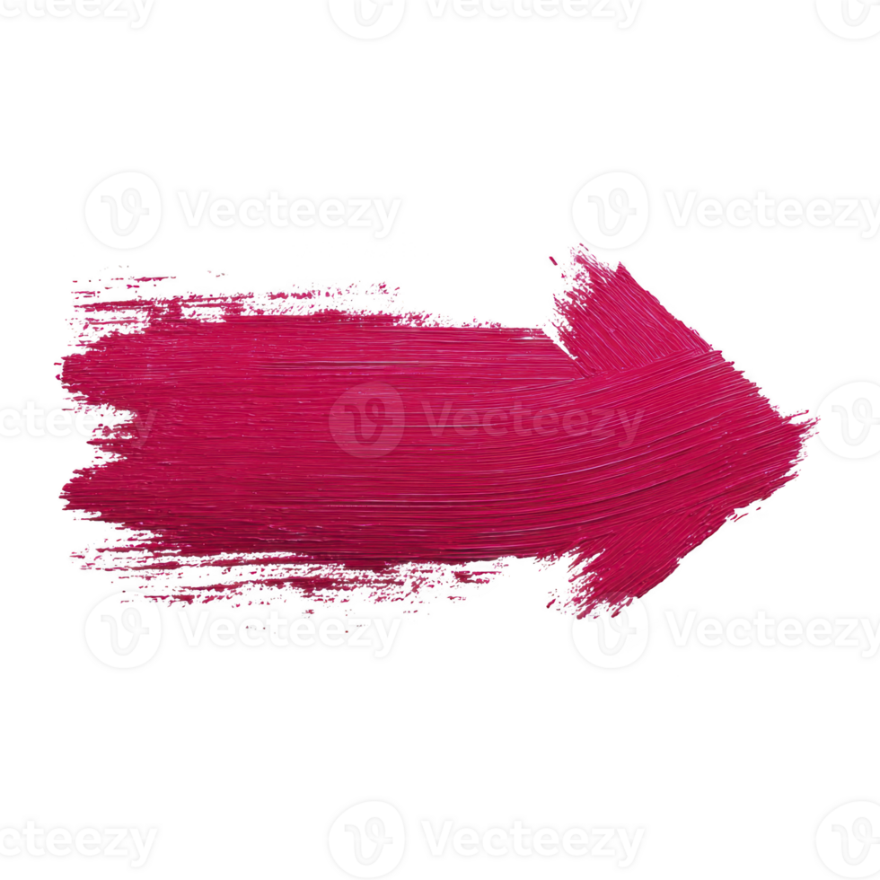 Vibrant pink paintbrush stroke forms bold arrow pointing to right, symbolizing direction and movement. textured brushwork adds dynamic and artistic flair png
