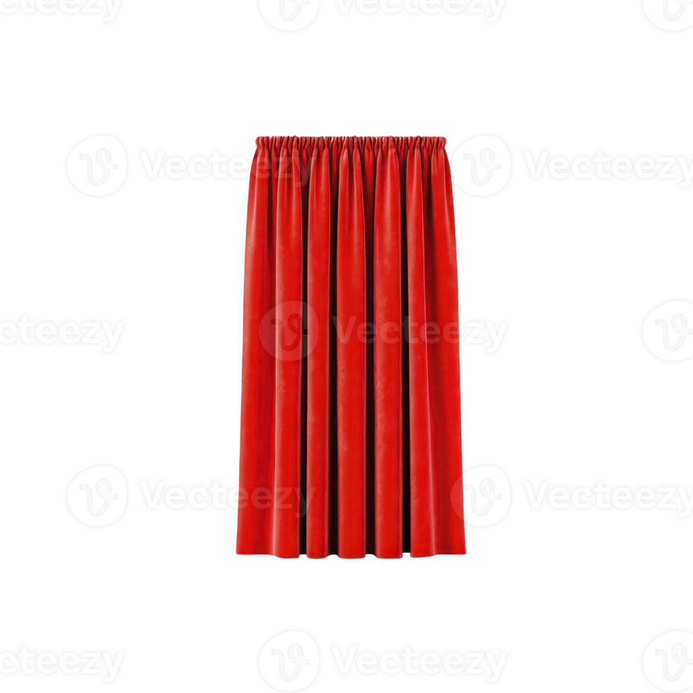 Vibrant red curtain with gathered top, creating elegant folds. fabric appears rich and luxurious, suitable for adding bold touch to any interior space png
