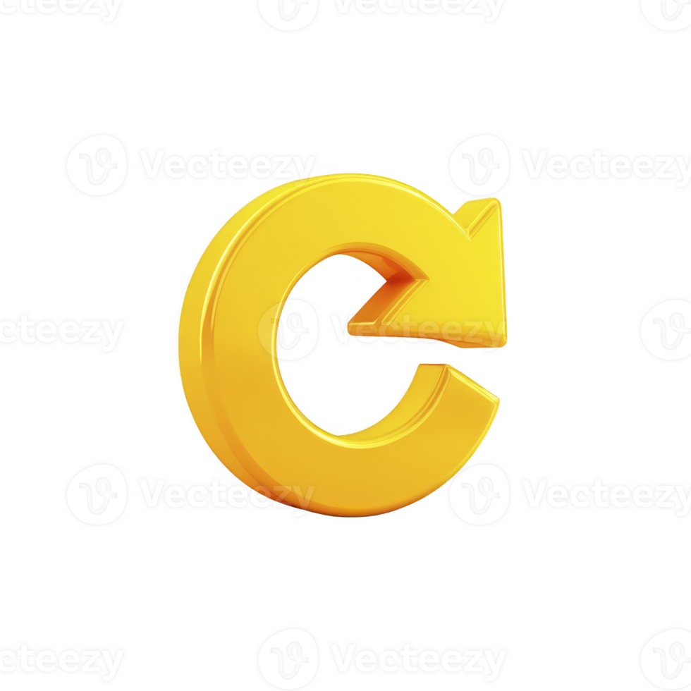 3D yellow circular arrow icon symbolizes refresh or reload, often used in digital interfaces to indicate updating or reloading content. bright color and simple design make it easily recognizable png