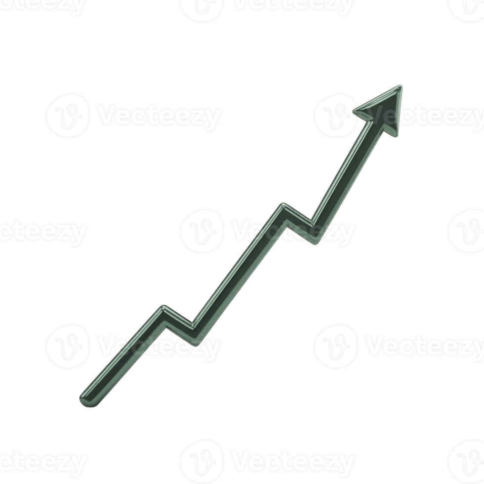 Green zigzag arrow pointing upwards symbolizes growth and progress, often used in financial or business contexts to represent increasing trends or positive outcomes png