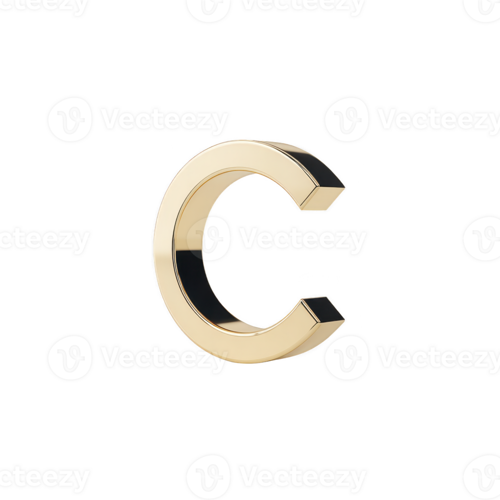 3D gold letter C with black shadow effect, creating modern and elegant look. design is suitable for branding, logos, or decorative purposes, adding touch of sophistication png