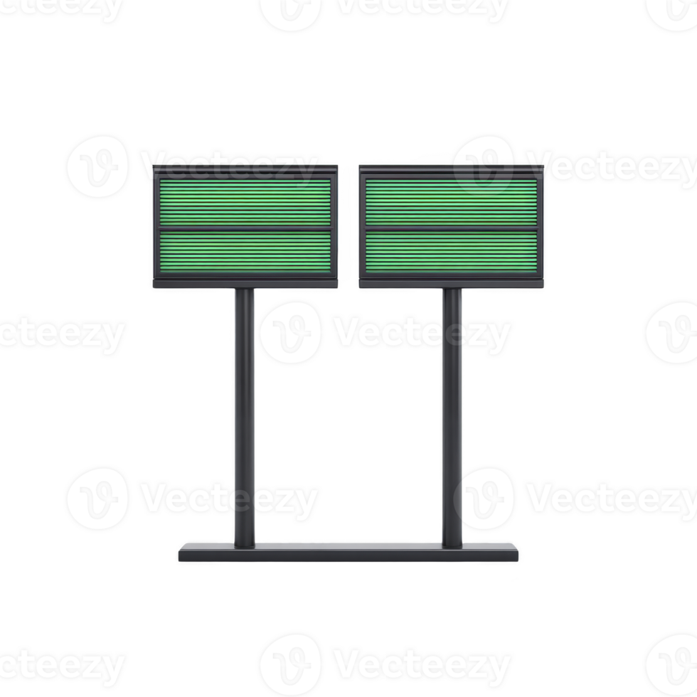 Two green striped signs on black stands are displayed side by side, suitable for indoor or outdoor use. signs are designed for clear visibility and easy information display png