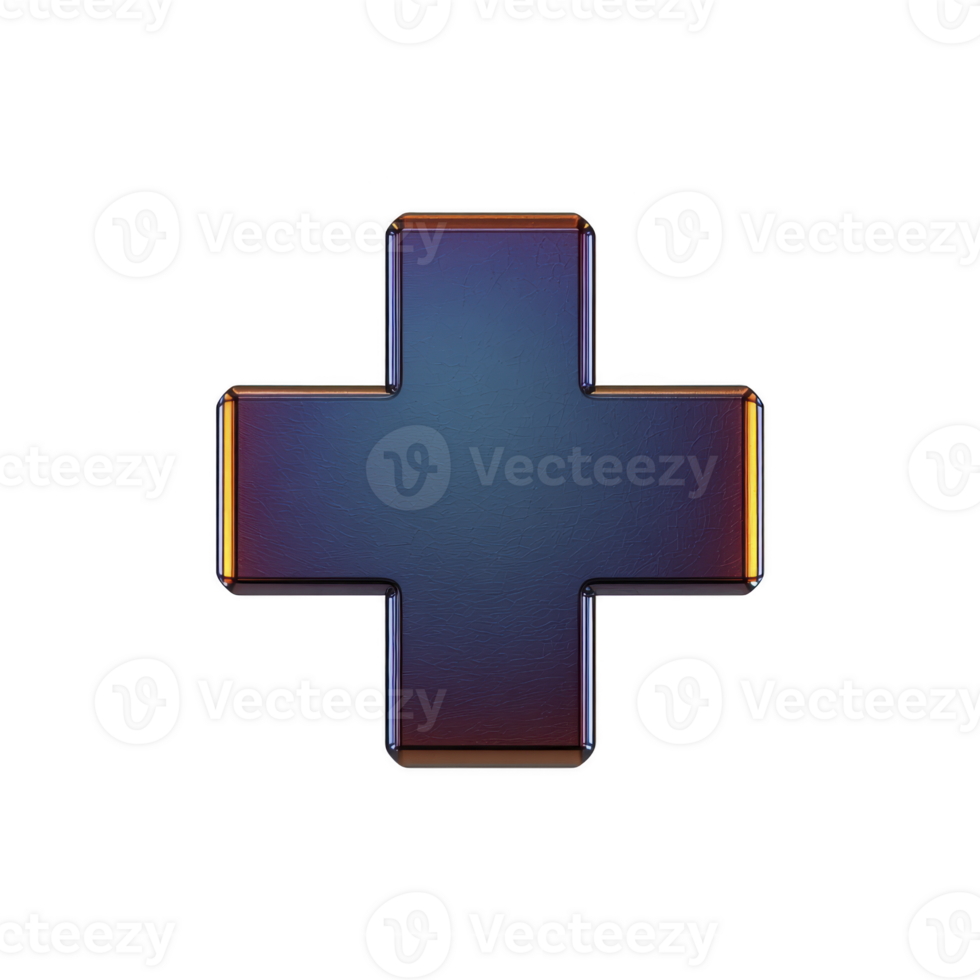 3D metallic plus sign with gradient of blue and orange hues, symbolizing positivity and addition. reflective surface adds modern and sleek appearance png