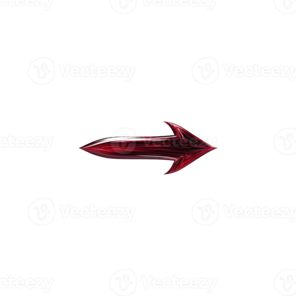 Sleek, glossy red arrow with metallic finish pointing to left, set against transparent background. arrow has modern, dynamic design, ideal for digital interfaces png