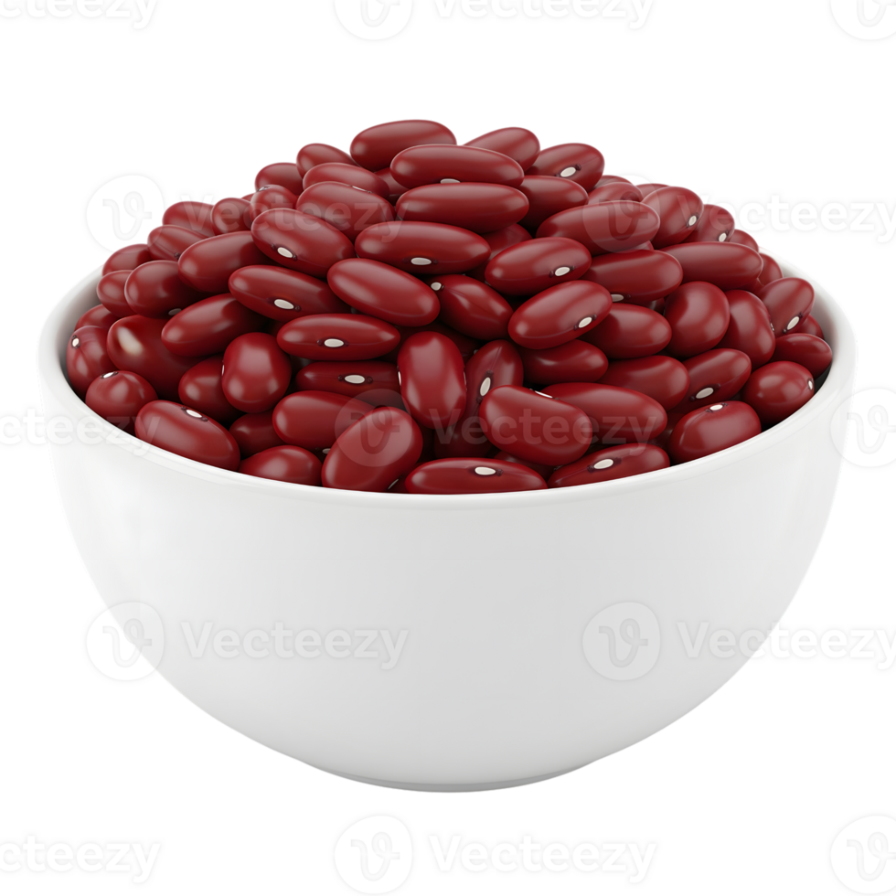 A white ceramic bowl filled with a generous portion of dark red kidney beans isolated on transparent background png