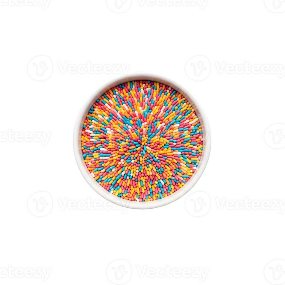 A white ceramic bowl overflowing with rich dark chocolate chips creating a tempting dessert ingredient isolated on transparent png