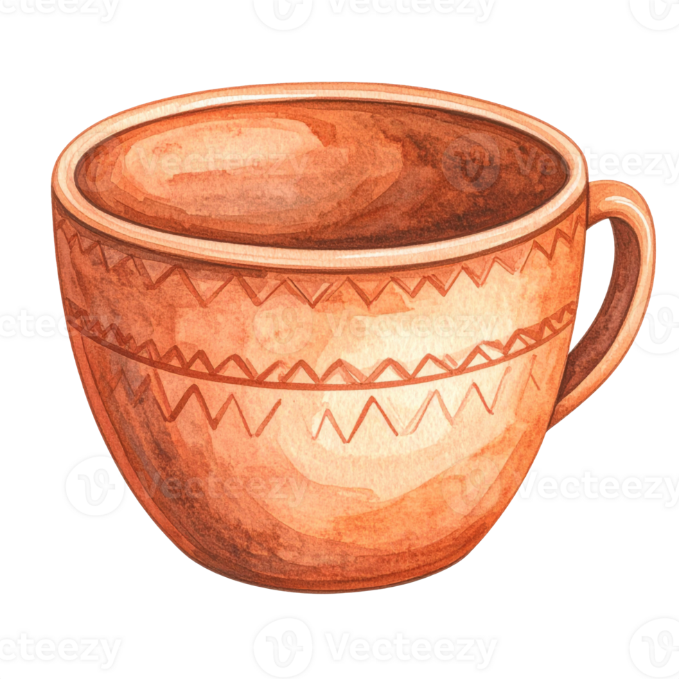 Orange Clay Mug with Geometric Pattern png
