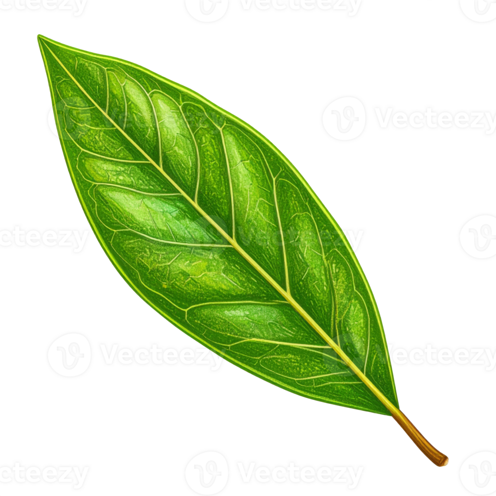 Detailed Green Leaf Illustration on Transparent Background png