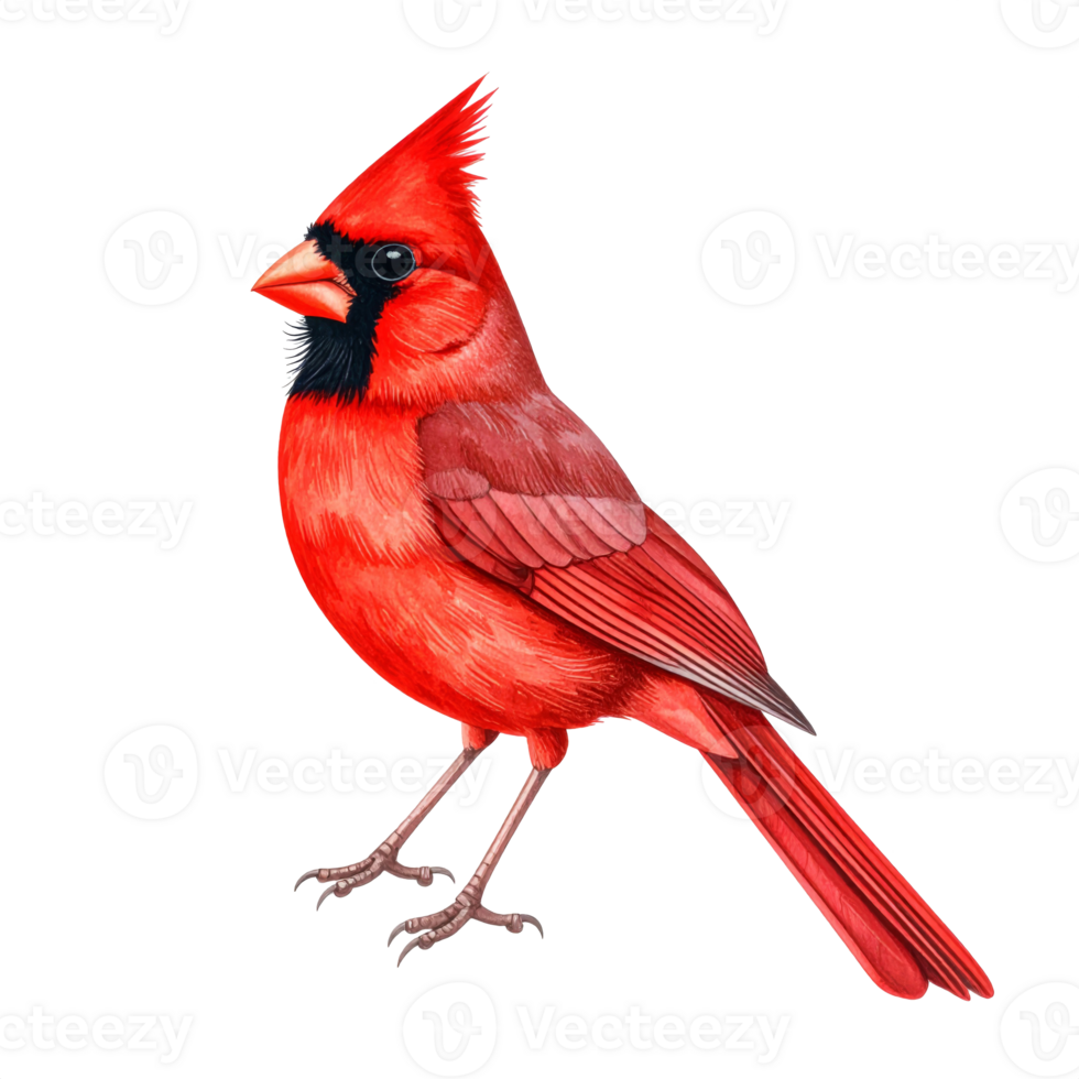 Vibrant Red Cardinal Bird Illustration on Transparent png